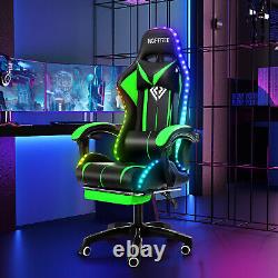 LED Massage Office Gaming Chair Reclining Office with Footrest Lumbar Support USA