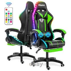 LED Massage Office Gaming Chair Reclining Office with Footrest Lumbar Support USA