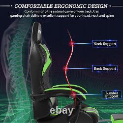 LED Massage Office Gaming Chair Reclining Office with Footrest Lumbar Support USA