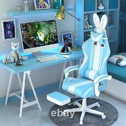 Light Blue Gaming Chair with Bunny Ear Cute Massage Gaming Chairs for Adults