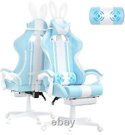 Light Blue Gaming Chair with Bunny Ear Cute Massage Gaming Chairs for Adults