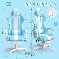 Light Blue Gaming Chair with Bunny Ear Cute Massage Gaming Chairs for Adults