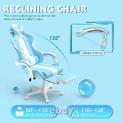 Light Blue Gaming Chair with Bunny Ear Cute Massage Gaming Chairs for Adults