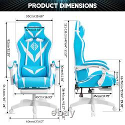 Lumbar Massage Computer Gaming Chair LED Light Ergonomic Headrest Footrest Blue