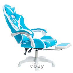 Lumbar Massage Computer Gaming Chair LED Light Ergonomic Headrest Footrest Blue