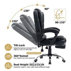 Massage Chair, Reclining Office Chair with Footrest, 280 lb Capacity, Black