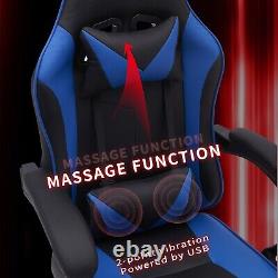 Massage Computer Gaming Chair Home Office Ergonomic Recliner Racing Chair Blue