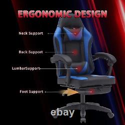 Massage Computer Gaming Chair Home Office Ergonomic Recliner Racing Chair Blue