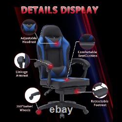 Massage Computer Gaming Chair Home Office Ergonomic Recliner Racing Chair Blue