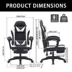 Massage Computer Gaming Chair Home Office Ergonomic Recliner Racing Chair White