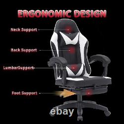 Massage Computer Gaming Chair Home Office Ergonomic Recliner Racing Chair White