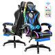 Massage Computer Gaming Chair withLED Lights Racing Ergonomic Headrest Footrest