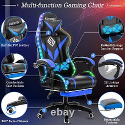 Massage Computer Gaming Chair withLED Lights Racing Ergonomic Headrest Footrest