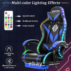 Massage Computer Gaming Chair withLED Lights Racing Ergonomic Headrest Footrest