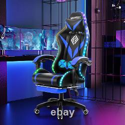 Massage Computer Gaming Chair withLED Lights Racing Ergonomic Headrest Footrest