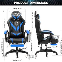 Massage Computer Gaming Chair withLED Lights Racing Ergonomic Headrest Footrest