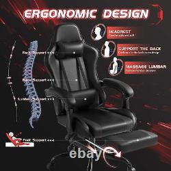 Massage Ergonomic Computer Gaming Chair Adjustable With Footrest Lumbar Support