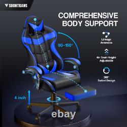 Massage Gaming Chair Adjustable Ergonomic Support, Blue, for Adults & Kids