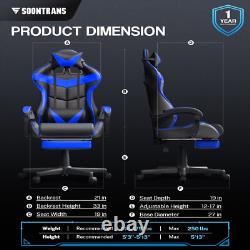 Massage Gaming Chair Adjustable Ergonomic Support, Blue, for Adults & Kids