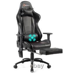 Massage Gaming Chair Adjustable Reclining Racing Chair withHeadrest&Footrest Black