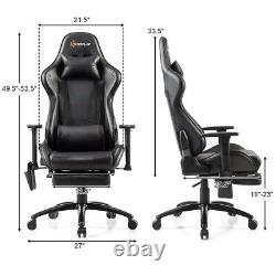 Massage Gaming Chair Adjustable Reclining Racing Chair withHeadrest&Footrest Black