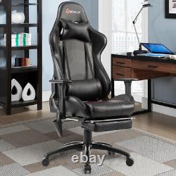 Massage Gaming Chair Adjustable Reclining Racing Chair withHeadrest&Footrest Black