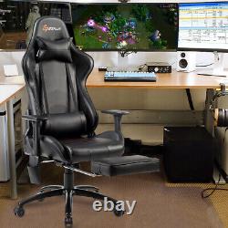 Massage Gaming Chair Adjustable Reclining Racing Chair withHeadrest&Footrest Black