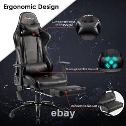 Massage Gaming Chair Adjustable Reclining Racing Chair withHeadrest&Footrest Black