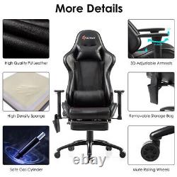 Massage Gaming Chair Adjustable Reclining Racing Chair withHeadrest&Footrest Black