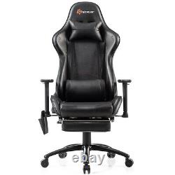 Massage Gaming Chair Adjustable Reclining Racing Chair withHeadrest&Footrest Black