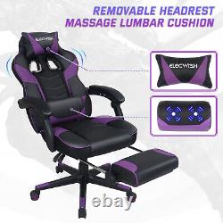 Massage Gaming Chair Purple Leather PU Office Swivel Seat with Footrest