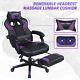 Massage Gaming Chair Purple Leather PU Office Swivel Seat with Footrest