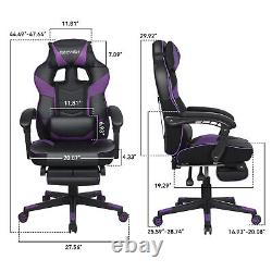 Massage Gaming Chair Purple Leather PU Office Swivel Seat with Footrest