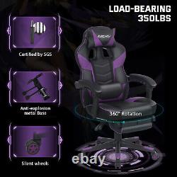 Massage Gaming Chair Purple Leather PU Office Swivel Seat with Footrest