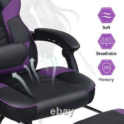 Massage Gaming Chair Purple Leather PU Office Swivel Seat with Footrest