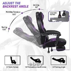 Massage Gaming Chair Purple Leather PU Office Swivel Seat with Footrest