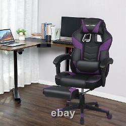 Massage Gaming Chair Purple Leather PU Office Swivel Seat with Footrest