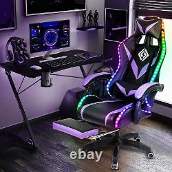 Massage Gaming Chair RGB LED Lights Racing Ergonomic Executive Recline Purple