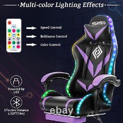 Massage Gaming Chair RGB LED Lights Racing Ergonomic Executive Recline Purple