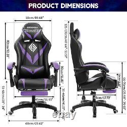 Massage Gaming Chair RGB LED Lights Racing Ergonomic Executive Recline Purple