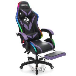 Massage Gaming Chair RGB LED Lights Racing Ergonomic Executive Recline Purple