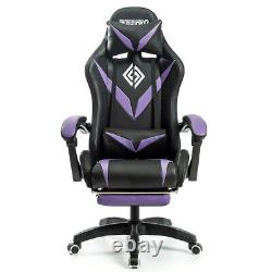 Massage Gaming Chair RGB LED Lights Racing Ergonomic Executive Recline Purple