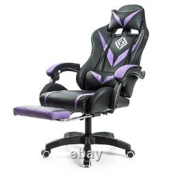 Massage Gaming Chair RGB LED Lights Racing Ergonomic Executive Recline Purple