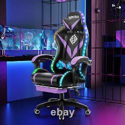 Massage Gaming Chair RGB LED Lights Racing Ergonomic Executive Recline Purple