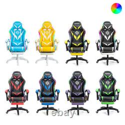 Massage Gaming Chair RGB LED Lights Racing Ergonomic High-back Executive Recline