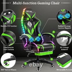 Massage Gaming Chair RGB LED Lights Racing Ergonomic High-back Executive Recline