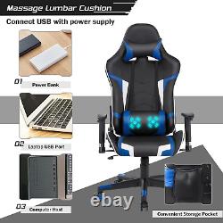 Massage Gaming Chair, Racing Computer Swivel Chair with Headrest & Lumbar Suppor