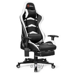 Massage Gaming Chair Racing Recliner withLumbar Support &Footrest Office White