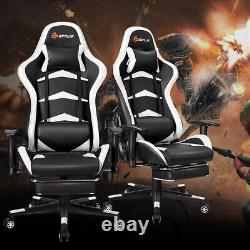 Massage Gaming Chair Racing Recliner withLumbar Support &Footrest Office White