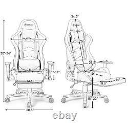 Massage Gaming Chair Racing Recliner withLumbar Support &Footrest Office White